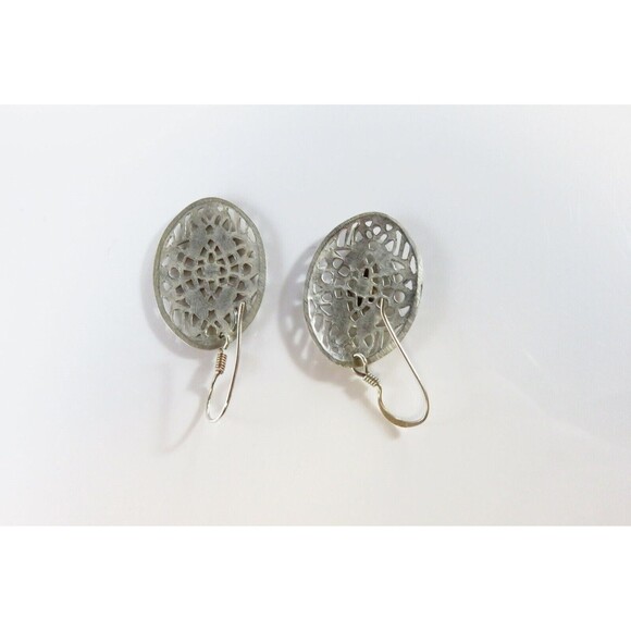 Pre-owned Oval Pierced Plaque Dangle Earrings in Sterling Silver 1 5/8" Drop - Picture 4 of 10